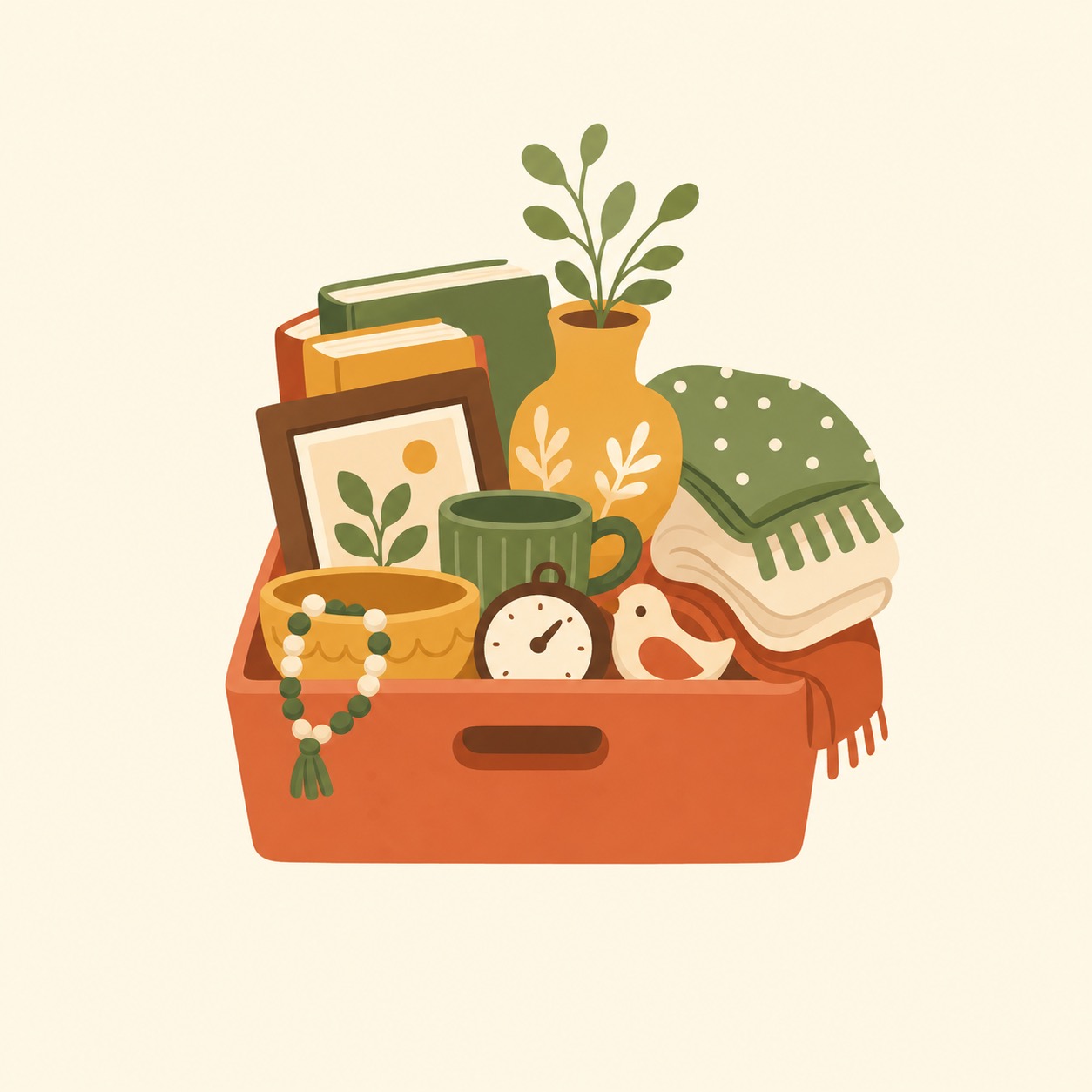 物であふれた箱のイラスト